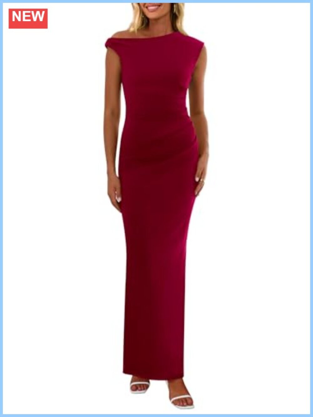 Women's Maxi Formal Bodycon Dress Sleeveless One Shoulder Ruched Mesh Wedding